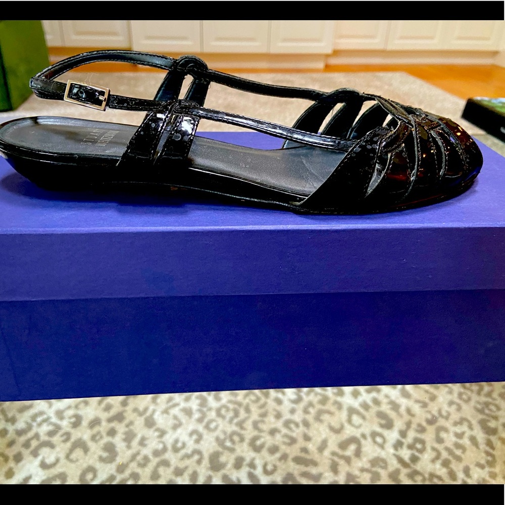 Stuart Weitzman black patent leather sandals